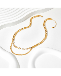 Fashion Plating Inlay Zircon Round Stainless Steel Necklace Colorza