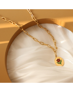 Wholesale Jewelry Colorza Vintage Tulip Flower Titanium Steel 18K Gold Necklace 