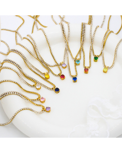 Classic Colorful Zircon Pendent Stainless Steel Necklace Colorza
