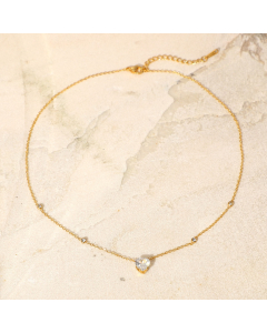 Fashion 18K Gold Plated White Heart-Shape Stainless Steel Necklace