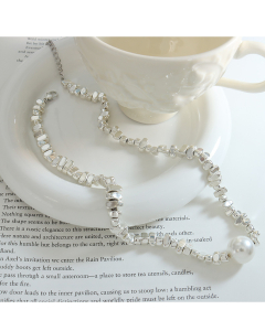 Retro Geometric Imitation Pearl Pendent Stainless Steel Necklace