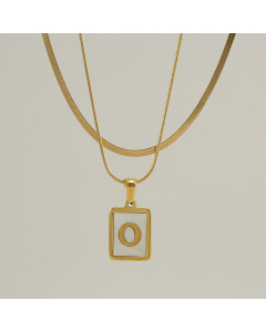 O Double Layer Initial Letter Necklace Inlaid White Shell Pendant Necklace CA7810210
