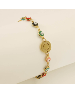 O Evil Eye Drop Oil Initial Letter Stainless Steel Bracelet With 18K Gold Plated