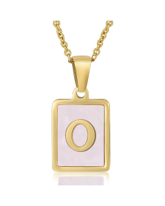 O Gold Plated Necklace Inlaid Pink Shell And Initial Letter Necklace CA7810195