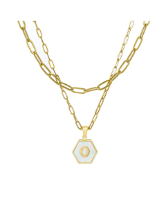 O Hexagon White Shell Charms With Double Layer Paperclip Chain Necklace CA7810226