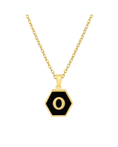 O Initial Letter Hexagon Shape Charms Inlaid Black Shell Necklace CA7810219