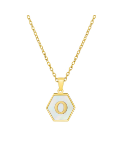 O Initial Letter Hexagon Shape Pendant Necklace And Gold Chain CA7810218