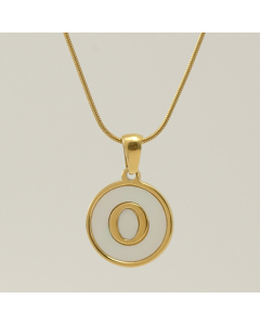 O Initial Letter Snake Chain Necklace With White Shell Round Charms CA7810223