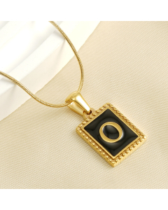 O Initial Name Stainless Steel Necklace With Square Black Shell Tag CA7810221