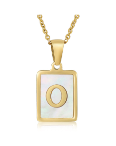 O Necklace Inlaid White Shell With Initial Letter Necklace CA7810200