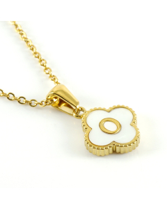 O Stainless Steel Four Clover Necklace With White Shell Charms CA7810222