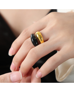 Wholesale Drip Oil Ring Retro Light Luxury High Sense Titanium Steel Gold Plated Opening Ring Fashion Jewelry -Gold Color-Black