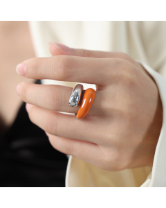 Wholesale Drip Oil Ring Retro Light Luxury High Sense Titanium Steel Gold Plated Opening Ring Fashion Jewelry -Steel Color-Orange