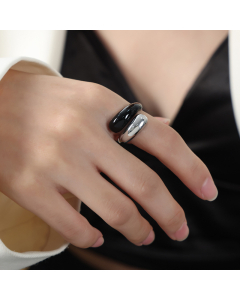 Wholesale Drip Oil Ring Retro Light Luxury High Sense Titanium Steel Gold Plated Opening Ring Fashion Jewelry -Steel Color-Black