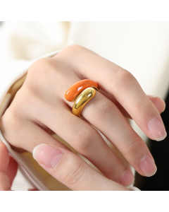 Wholesale Drip Oil Ring Retro Light Luxury High Sense Titanium Steel Gold Plated Opening Ring Fashion Jewelry -Gold Color-Orange