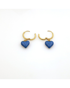 Blue Oil Drip Three-dimensional Love Stainless Steel Pendant Earrings