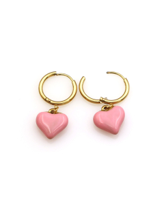 Pink Oil Drip Three-dimensional Love Stainless Steel Pendant Earrings