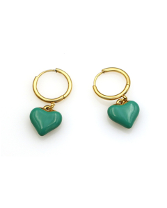 Green Oil Drip Three-dimensional Love Stainless Steel Pendant Earrings