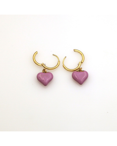 Purple Oil Drip Three-dimensional Love Stainless Steel Pendant Earrings