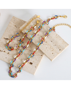 Wholesale Jewelry Holiday Style High Quality Oil Drip Titanium Steel Necklace Bracelet Set