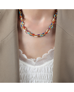 Wholesale Jewelry  Holiday Style High Quality Oil Drip Titanium Steel Necklace Bracelet Set-Gold Color-Necklace