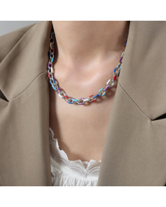 Wholesale Jewelry  Holiday Style High Quality Oil Drip Titanium Steel Necklace Bracelet Set-Steel Color-Necklace
