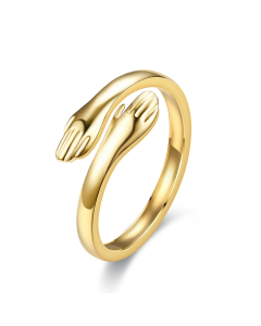 Wholesale Stainless Steel Ring Love Embrace Smooth Ring-Gold Color-01