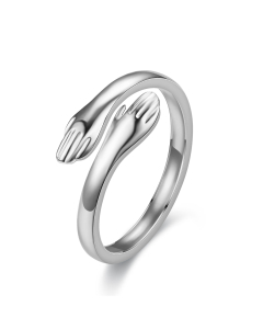 Wholesale Stainless Steel Ring Love Embrace Smooth Ring-Steel Color-01