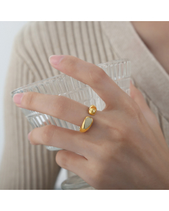 Fashion Jewelry Personalized Open Drip Oil Titanium Steel Plated 18K Gold Ring 