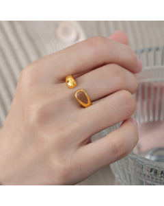 Fashion Jewelry Niche Design Open Drip Oil Titanium Steel Plated 18K Gold Ring 