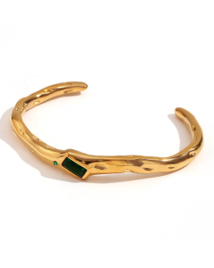 Green Rectangular Zircon Stainless Steel Bracelet 
