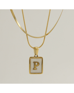 P Double Layer Initial Letter Necklace Inlaid White Shell Pendant Necklace CA7810210