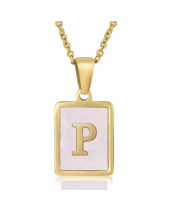 P Gold Plated Necklace Inlaid Pink Shell And Initial Letter Necklace CA7810195