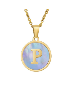 P Hotsale Initial Letter With Blue Shell And Round Tag Necklace CA7810213