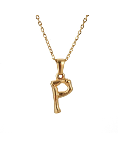 P Initial Letter Bamboo Style Fashion Necklace In Gold Color CA7810198