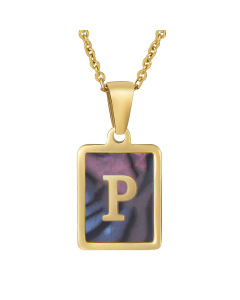 P Initial Letter Necklace Inlaid Black Shell Charms CA7810201