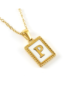 P Initial Letter Necklace Inlaid With White Shell Pendant CA7810216
