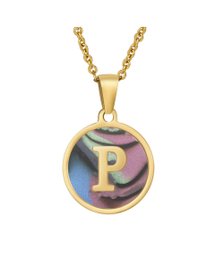 P Initial Letter Round Disc Necklace Inlaid Colorful Shell CA7810204