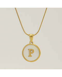 P Initial Letter Snake Chain Necklace With White Shell Round Charms CA7810223