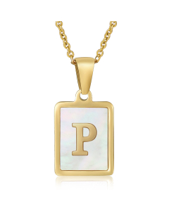 P Necklace Inlaid White Shell With Initial Letter Necklace CA7810200