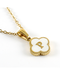 P Stainless Steel Four Clover Necklace With White Shell Charms CA7810222