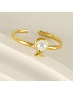 Wholesale Stainless Steel Ring Pearl Inlaid Opening Adjustable Ring