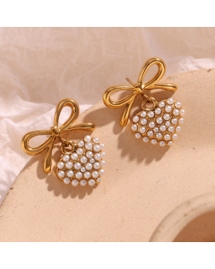 Wholesale Stainless Steel Earrings Pearl Love Pendant Bow Earrings