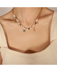 Light Luxury Fresh Water Pearl Natural Stone Hand-beaded Stainless Steel Necklace