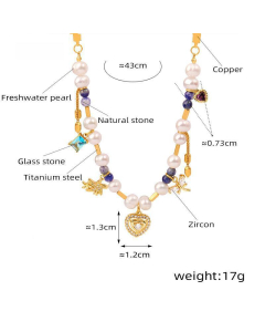 Palace Style Fresh Water Pearl Natural Stone Hand-beaded Stainless Steel Necklace