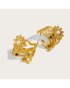 Wholesale Stainless Steel Ring Pearl Sunflower Opening Ring  
