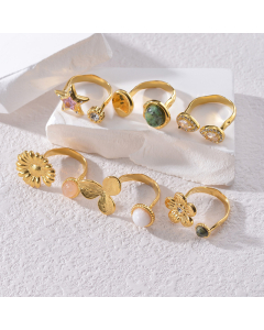 Wholesale Vintage Ring French Style INS Style Retro Zircon Inlaid Pentacle Flower Open Stainless Steel Ring