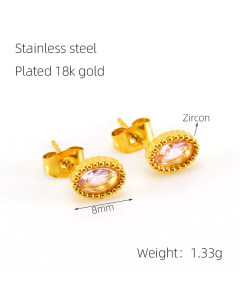 Pink Oval Shape Earring Zircon Stainless steel Earring With 18K Gold Plated LY881016