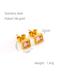 PINK Wholesale Square Earring Zircon Stainless steel stud earring LY881015