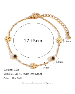 Niche Temperament Retro Plated 18K Gold Heart Flower Stainless Steel Bracelet 